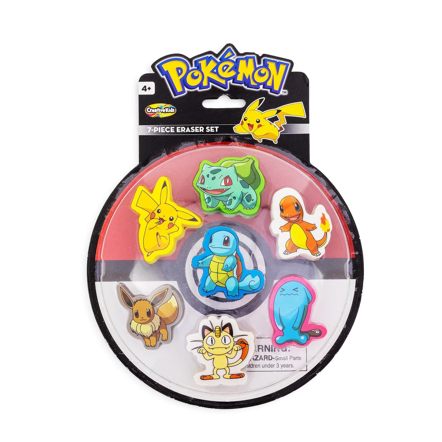 Creative Kids Pokemon Eraser 7 Pack - Pikachu, Bulbasaur, Squirtle, Charmander, Eevee, Meowth, Wobbuffet