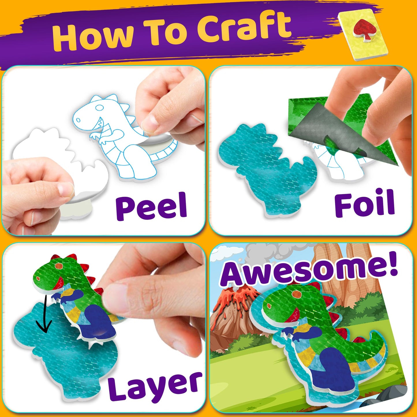 Stargo Foil Creative Art Kit for Kids - Fun Craft Set with 3D Stickers, Small, Multicolor, Model CB-1032-FL, Ages 4-9