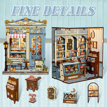 Fsolis Book Nook Kit - DIY Miniature House Kit 3D Puzzles for mature-themeds and Beginners  242 pcs  Booknook Bakery Bookshelf Decor Tiny House Gifts for Women Teenagers Book Lovers (Sweet Marie)