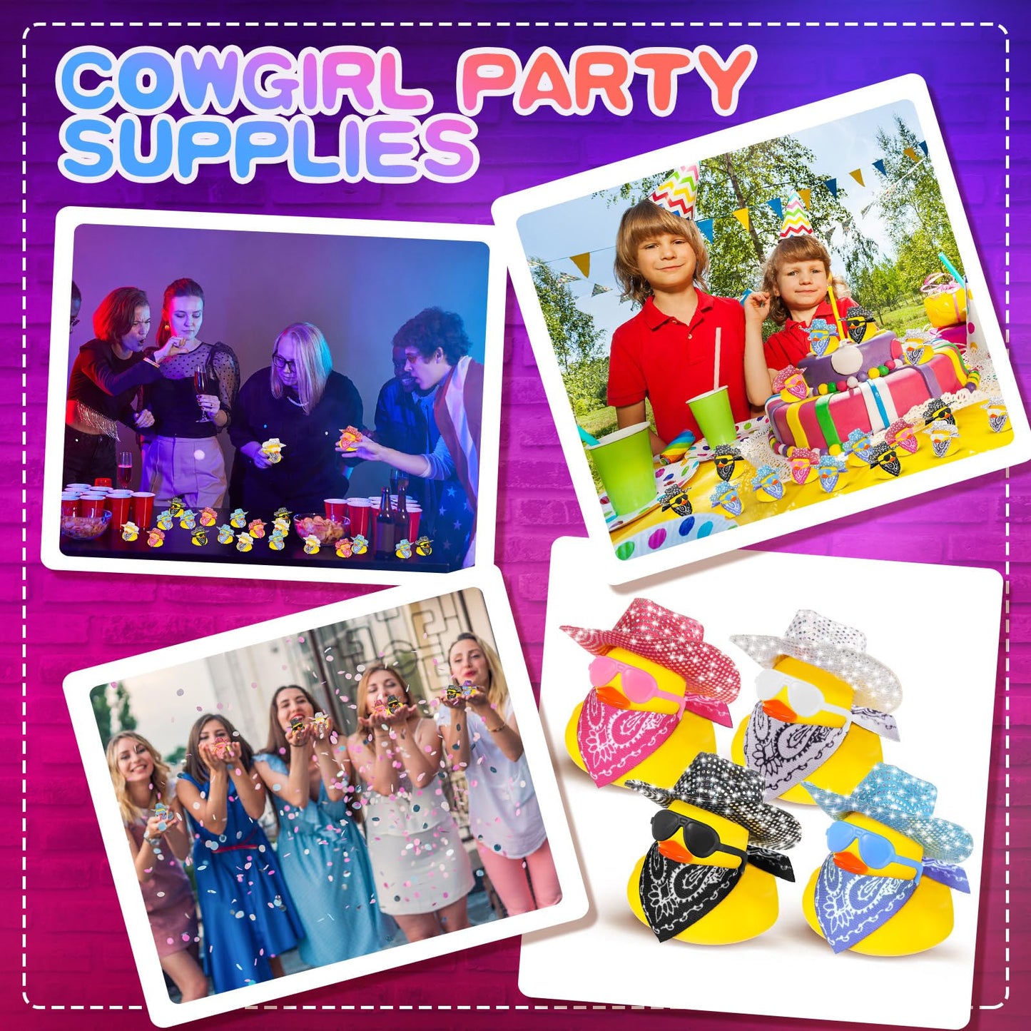 Hanaive 24 Sets Disco Cowboy Rubber Duck with Light up Mini Holographic Space Hat Scarf Sunglasses Cute Bath Rubber Duck Bathtub Accessories Toy Baby Shower Birthday Christmas Supplies (Bling Style)