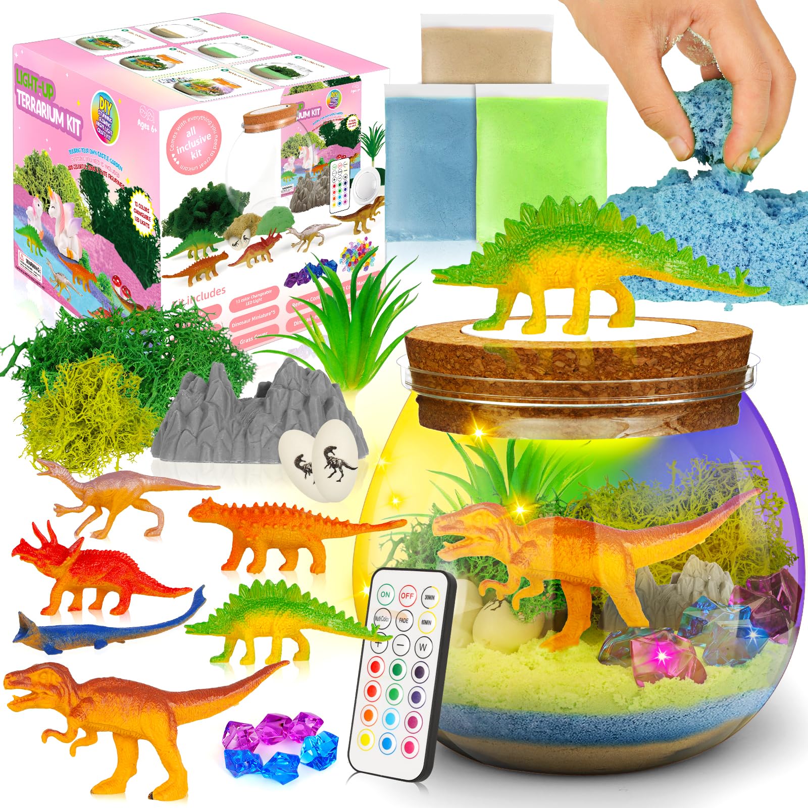 Easter Basket Stuffer Gifts Unicorn Toys Kids Terrarium Kit With Led Night Light & Remote Diy Arts And Crafts Science Kits Dinosaur Toys For Girls Boys 4 5 6 7 8 9 10 11 12 13 Year Old Birthday Gifts