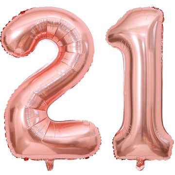 Paticool 21 Number Balloon Rose Gold, 40 Inch Large 21/12 Number Foil Mylar Balloons For 21St Birthday Party Celebration Decorat