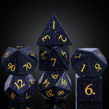 UDIXI Stone D&D Dice Set 7PCS Blue Sandstone Gemstone DND Dice with Leather Gift Box for Dungeons and Dragons Role Playing Game 