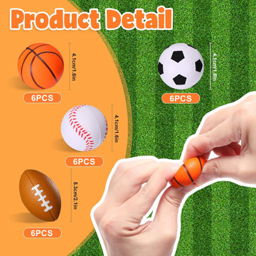 Wellvo Sports Party Favors 24 Pack 1.6 Inch Sports Stress Relief Toys Goodie Bags Stuffers Mini Foam Fidget Toys For Stress Anxiety Relief Classroom Prizes Kids Return Gifts Birthday Party Favors Toys