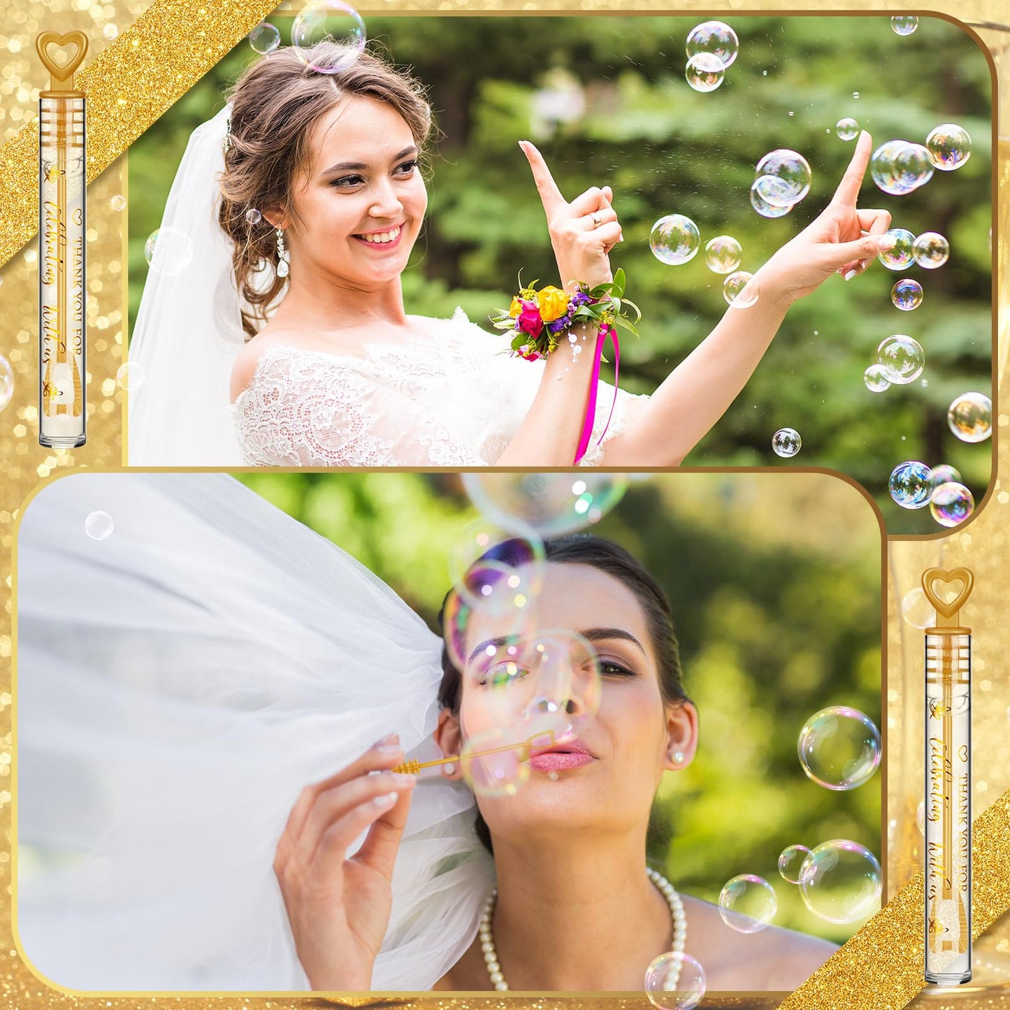 Shappy 100 Pcs Wedding Bubble Wands Bulk Mini Wedding Party Bubbles With Stickers For Bridal Shower Supplies Gifts (Wedding)