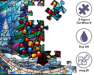 Stained Glass Puzzle Christmas Puzzles 1000 Pieces, Mosaic Christmas Tree Jigsaw Puzzles Art, Vintage Xmas Holiday Puzzles, Impossible Hard Difficult Challenging Puzzles For Adults