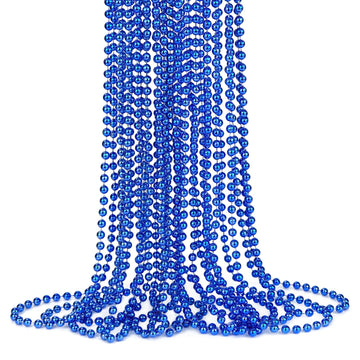 YAXINRUI 33 Inch 7 mm Metallic Blue Bead Necklaces, 15pcs Mardi Gras Beads Bulk Round Beaded Necklaces Costume Necklace for Mard