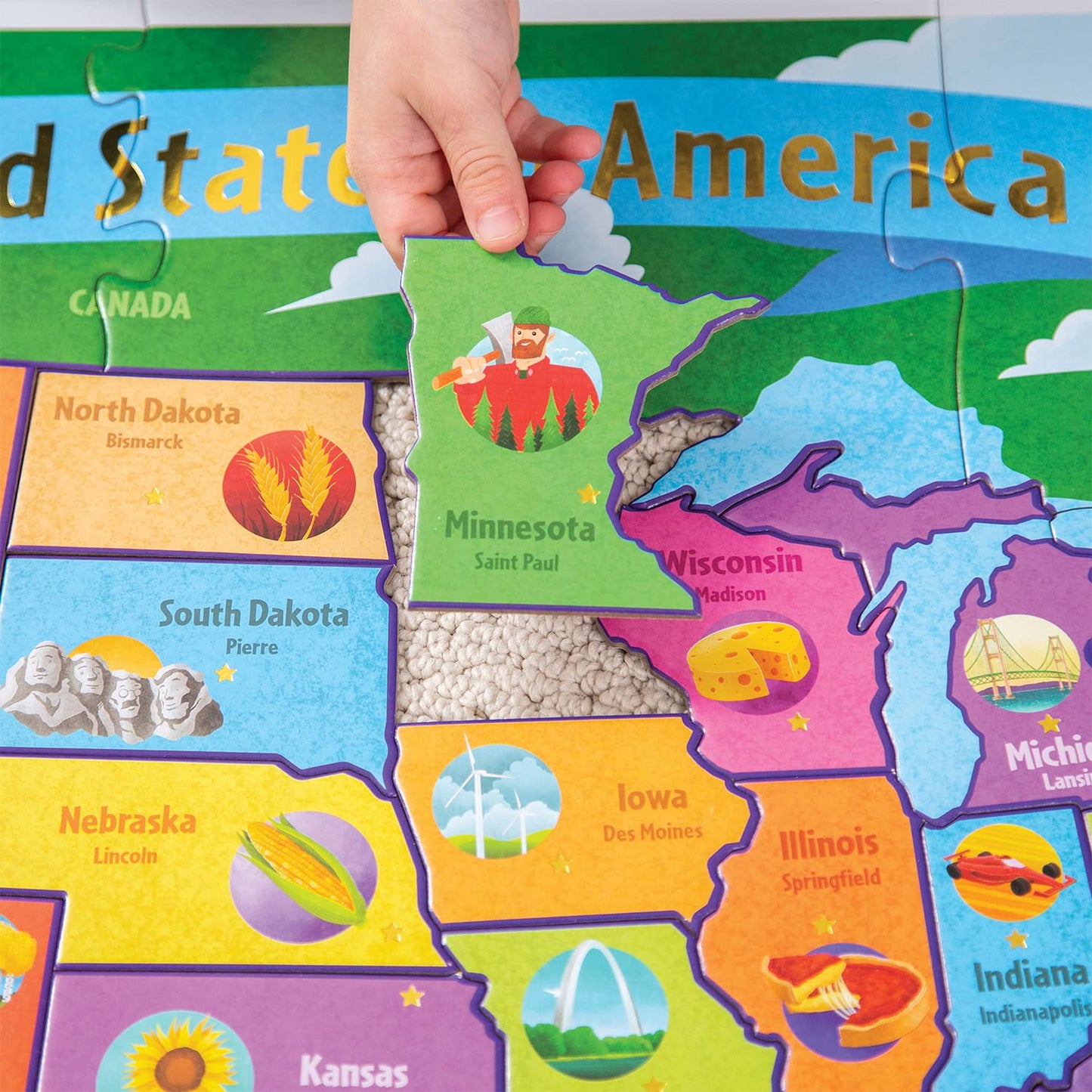 Peaceable Kingdom United States Floor Puzzle for Kids - USA States & Capitals Map for Ages 5+, Preschool Toy for Boys & Girls