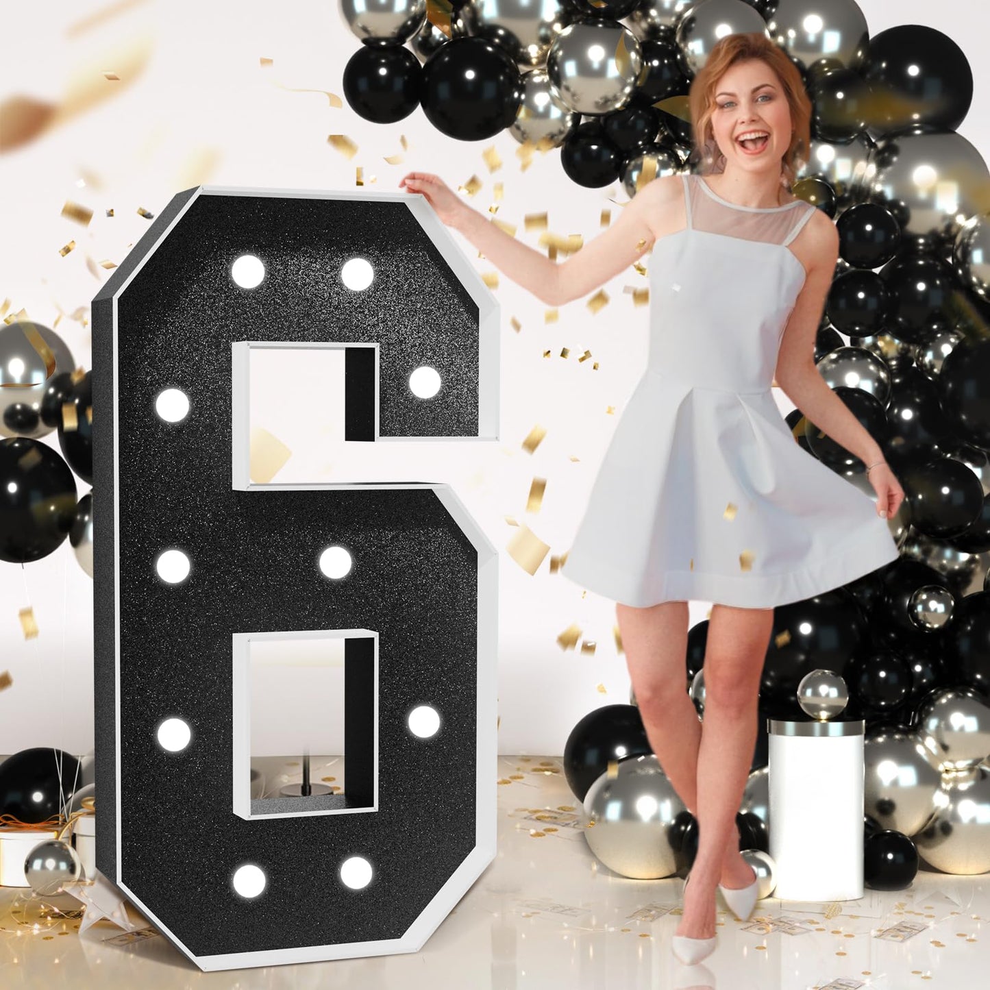 Imprsv Marquee Numbers Black Birthday Decorations: Large 4 Feet Tall Light Up Numbers 60Th 16Th Party Decor Big Mosaic Cardboard