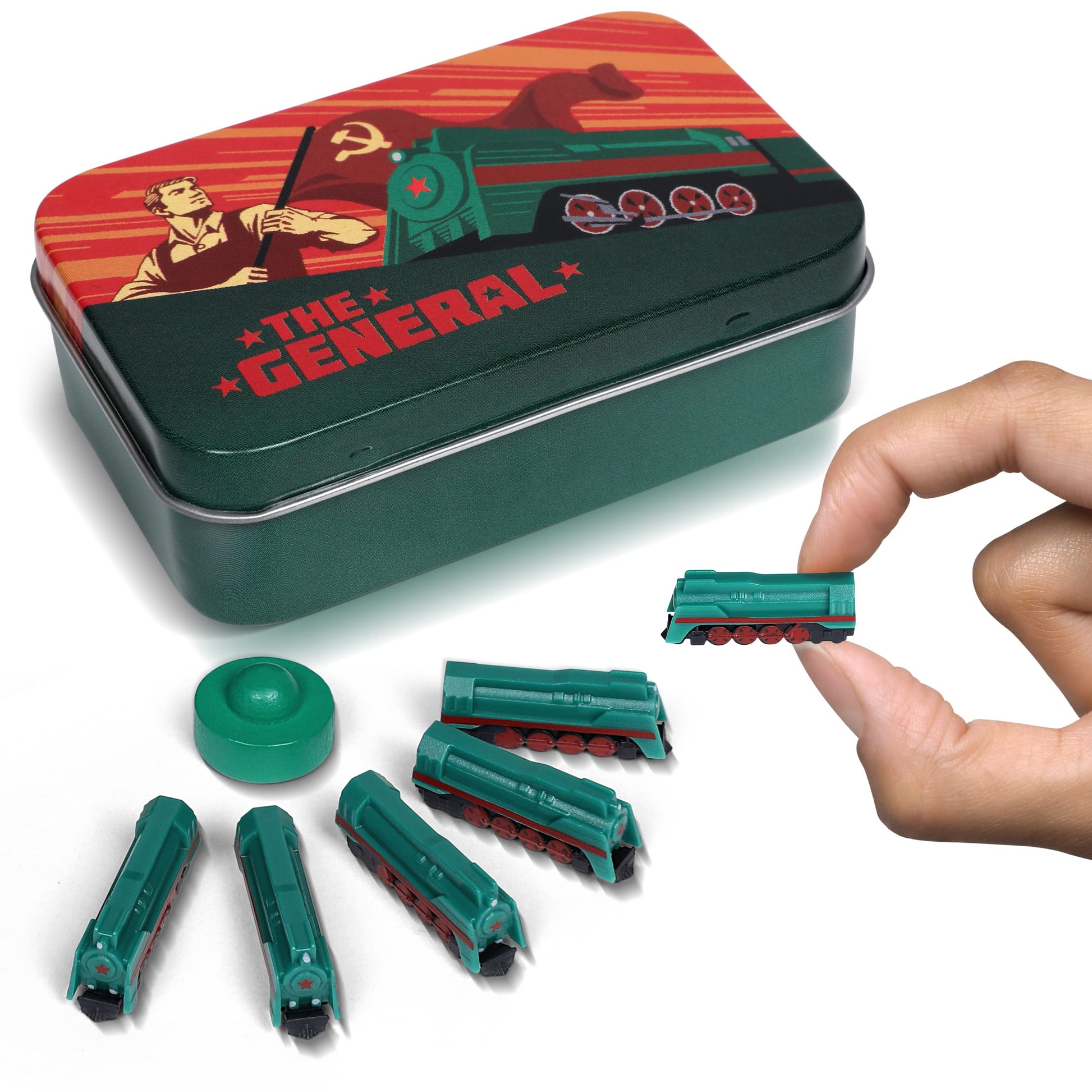 General Deluxe Board Game Train Set | Player Pieces for Ticket to Ride and Other mature-themed  Family  and Kids Train Board Games | Upgraded Miniatures (Green)