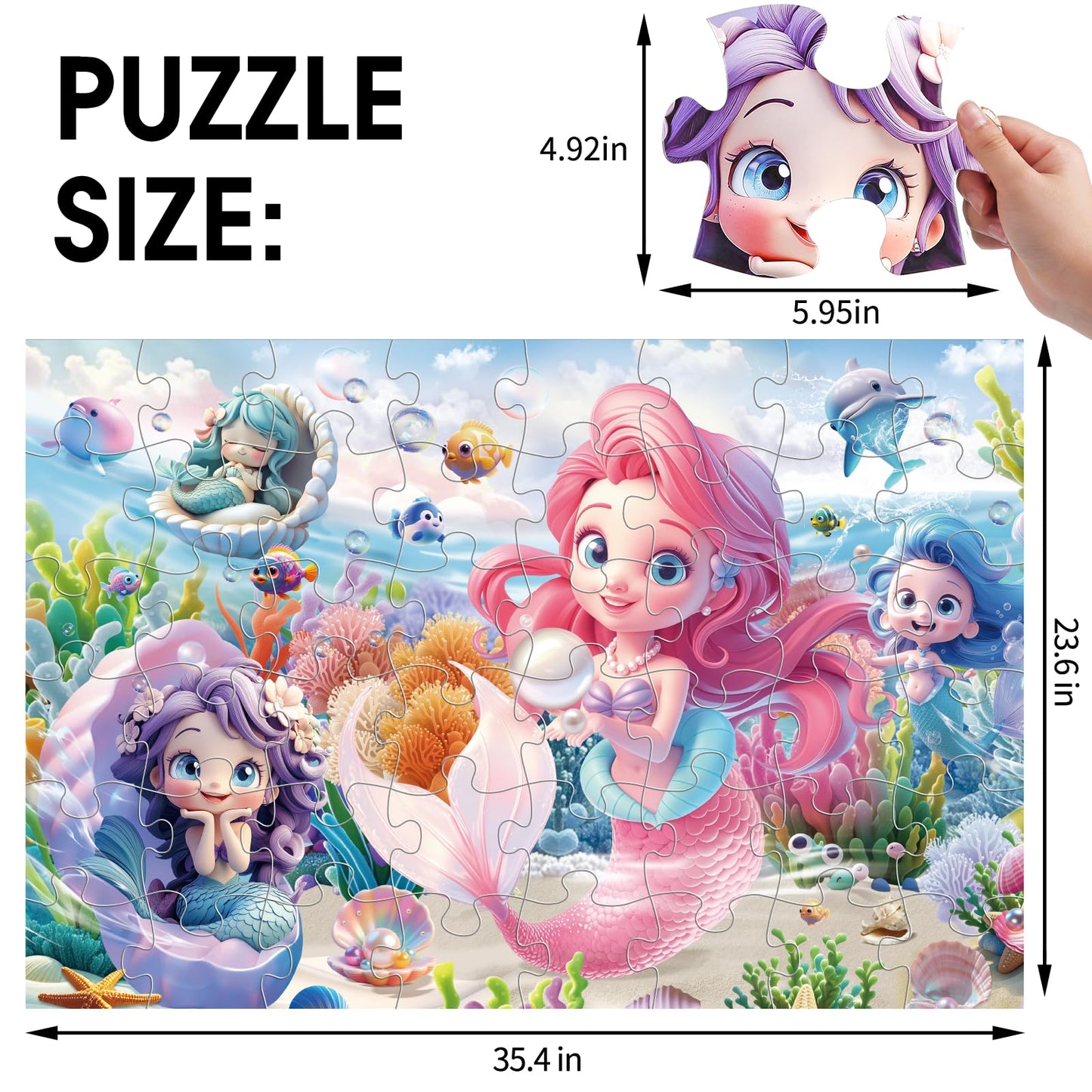 Jumbo Floor Puzzle for Toddlers & Kids Ages 3-5, 48-Piece Mermaid and Underwater Large Jigsaw Puzzle with Educational Fun, Great