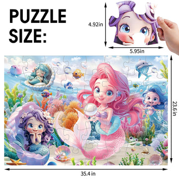Jumbo Floor Puzzle for Toddlers & Kids Ages 3-5, 48-Piece Mermaid and Underwater Large Jigsaw Puzzle with Educational Fun, Great