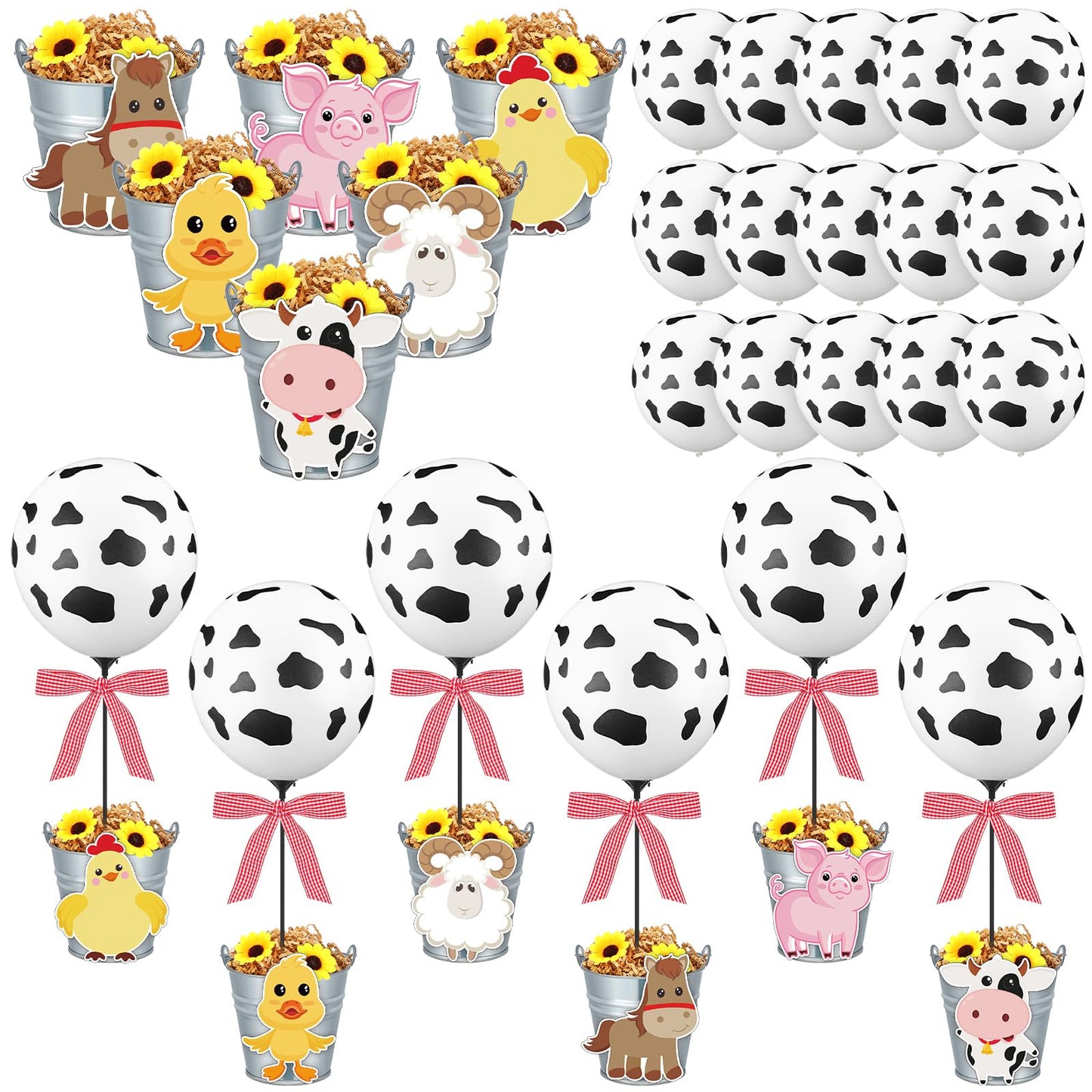 RimCereal 48 Pcs 6 Set Farm Animal Balloon Centerpieces for Table Decoration Farm Baby Shower Cow Balloons Stand Kit with Metal 