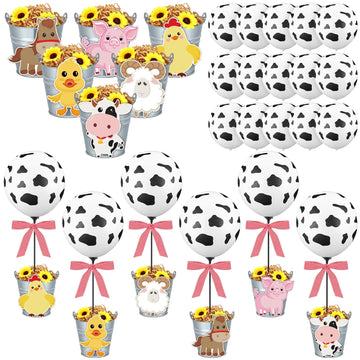 RimCereal 48 Pcs 6 Set Farm Animal Balloon Centerpieces for Table Decoration Farm Baby Shower Cow Balloons Stand Kit with Metal 