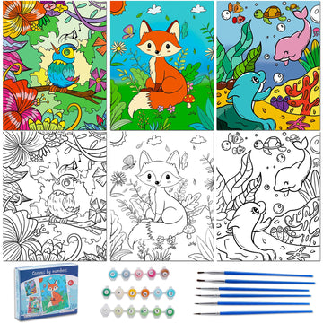Volmop 3 Pack Paint By Numbers For Kids Ages 8-12,10 * 8'' Color By Number For Kids Framed Canvas With 17 Acrylic Paints And 6 B