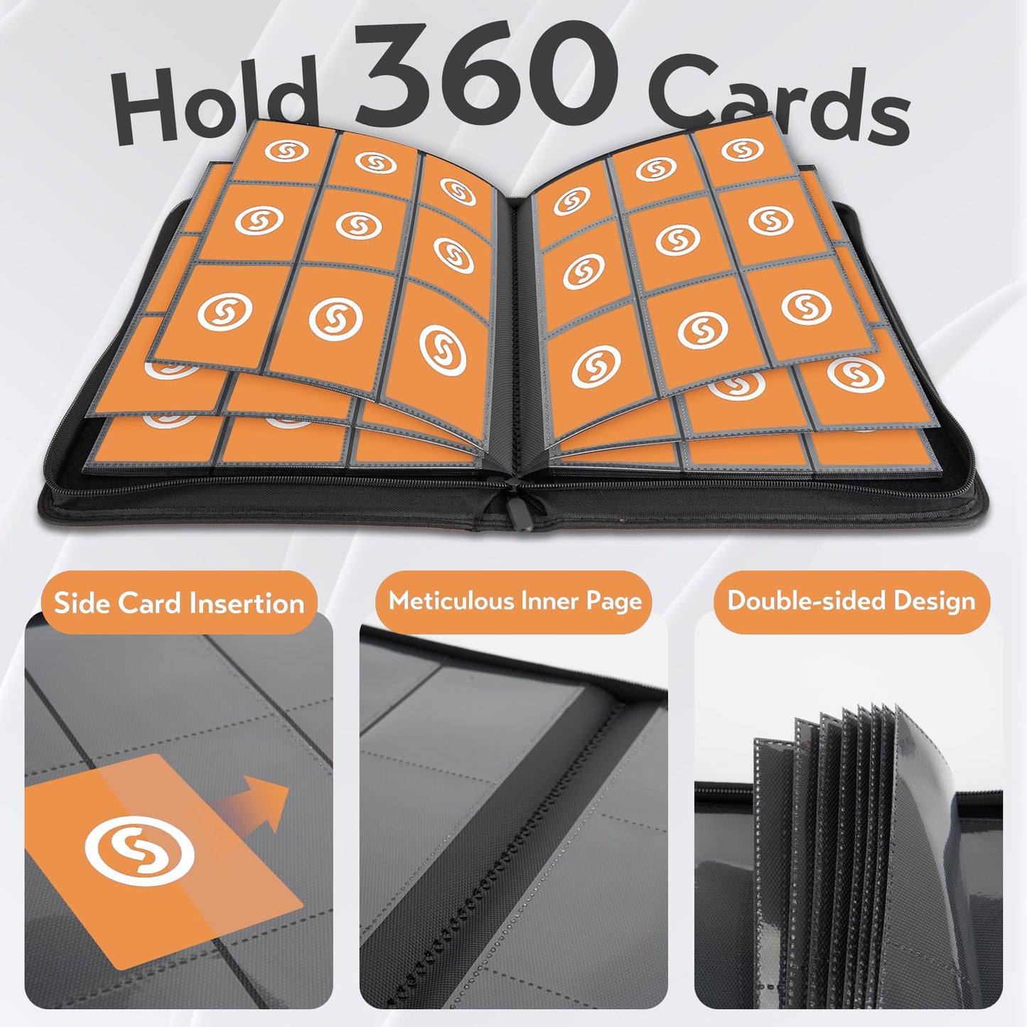 Card Binder 9 Pocket for 360 Cards - enhanced Trading Card Binder with Sleeves Protection  Side Loading Card Collection Binder for TCG  MTG  YGO  One Piece Collectible Cards (Black)