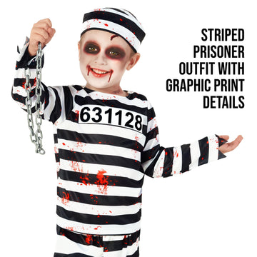 Morph Kids Prisoner Costume Kids Boys Jail Costume Kids Escaped Convict Costume Prison Costume For Kids Halloween Costumes For Boys Kids Inmate Costume L