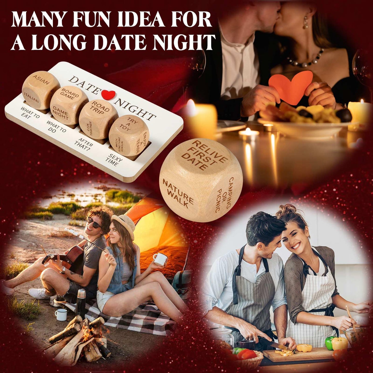Generic Date Night Dice - Romantic Wooden Decision Dice for Couples, 3.9" x 6.3", Perfect Valentine's Day Gift for Him/Her