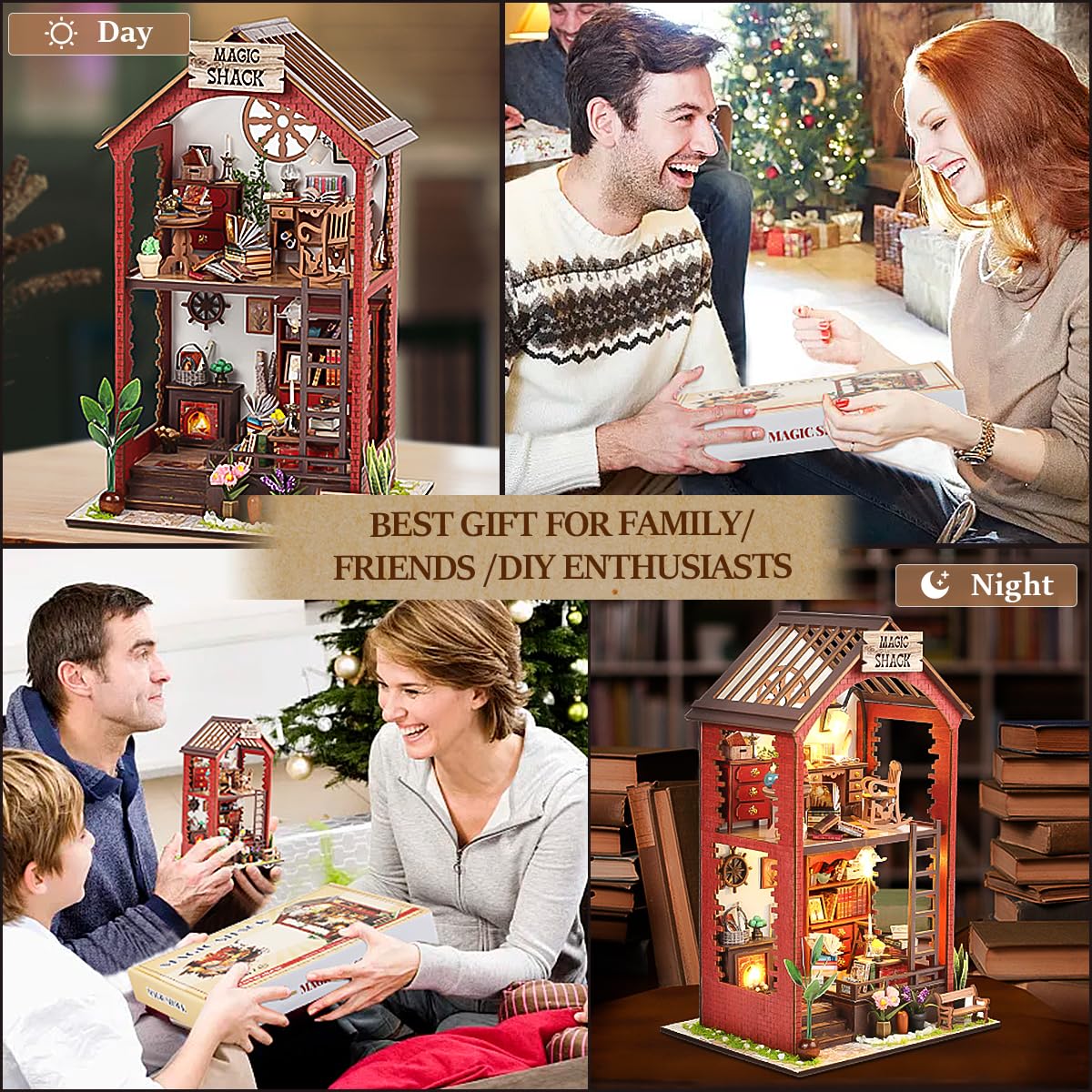 RONSTONE DIY Book Nook Kits Booknook-Creativity 3D Wooden Puzzle Bookend Bookshelf Decor -Booknook Kit for mature-themeds Miniature House Dollhouse Kit with LED Light Crafts for mature-themed