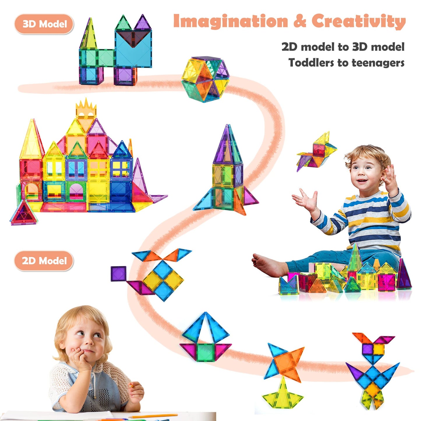 Cossy 60 Pcs Magnet Tiles Magnetic 3D Building Blocks Set Educational Construction Toys For 3+ Year Kids With Stronger Magnets, Rivets-Fastened, Educational,Recreational, Conventional