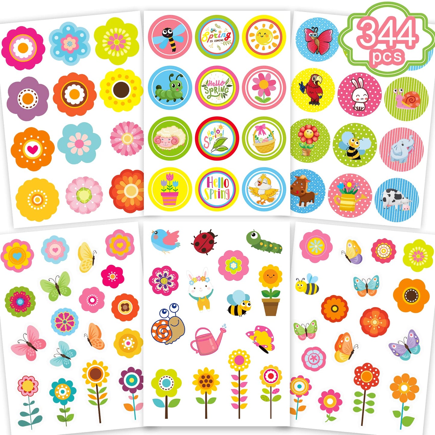 Miss Fantasy Spring Stickers Flowers Stickers 344Pcs Spring Flowers Stickers For Kids/ Crafts/Envelopes/Teachers Spring Stickers Bulk For Spring Decorations Spring Self-Adhesive Stickers For Kids Spring Theme Party School Classroom Prizes Party Supplies