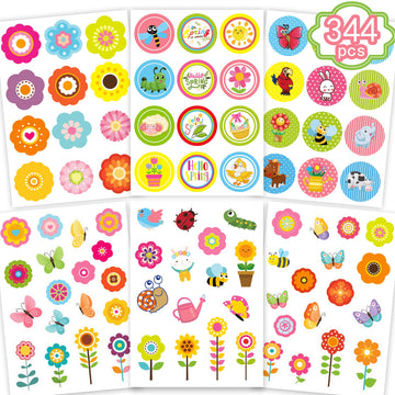 Miss Fantasy Spring Stickers Flowers Stickers 344Pcs Spring Flowers Stickers For Kids/ Crafts/Envelopes/Teachers Spring Stickers Bulk For Spring Decorations Spring Self-Adhesive Stickers For Kids Spring Theme Party School Classroom Prizes Party Supplies