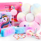 Coume Unicorn Gifts For Girls Age 6-8 Flower Rainbow Pillow Unicorn Diary Necklace Bracelet Headband Eye Mask Pen Bags For Girls