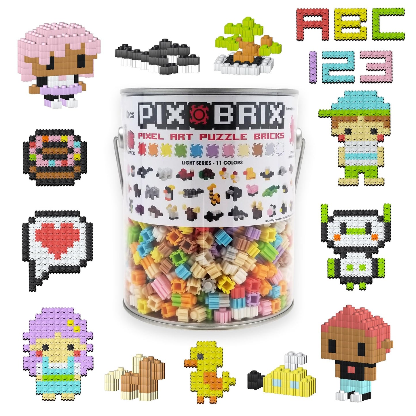 Pix Brix Pixel Art Puzzle Bricks Bucket - 1,500 Piece Pixel Art Kit with 11 Colors, Light Palette - Interlocking Building Bricks