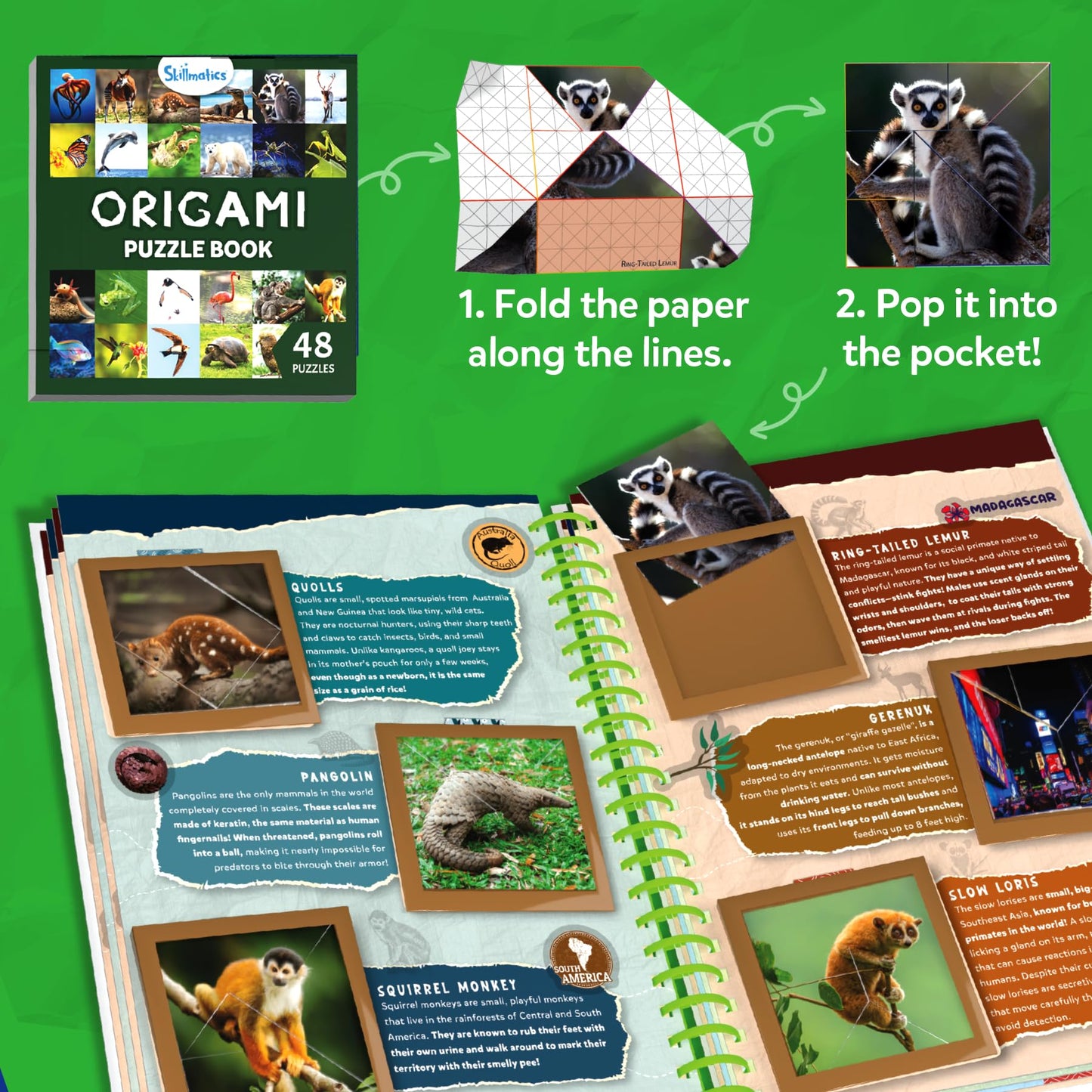 Skillmatics Scrapbooking Kit & Origami Puzzle Book - 48 DIY Folding Puzzles with Fun Fact Encyclopedia, STEM Learning & Travel T