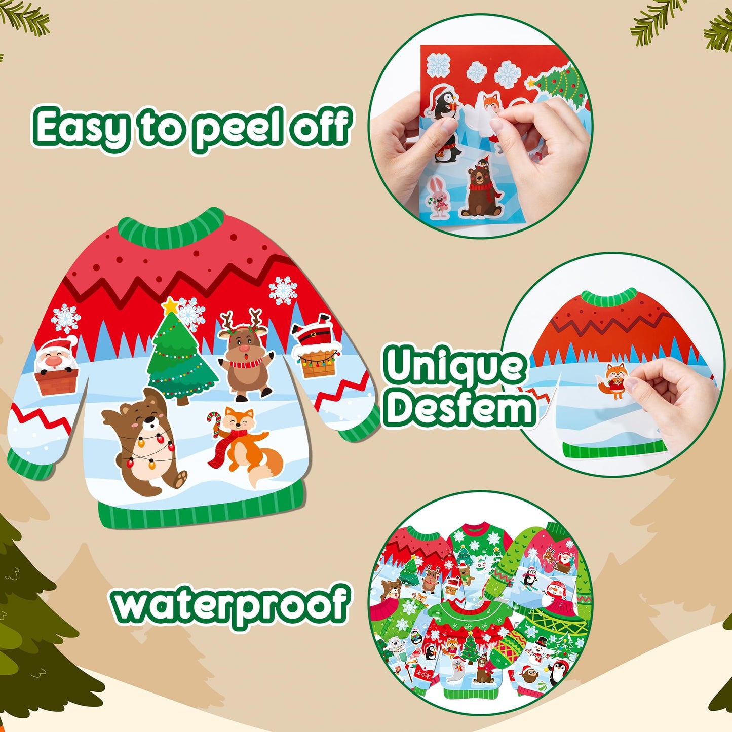 CY2SIDE 12 Set Christmas Ugly Sweater Scene Sticker for Kids Make a Winter Sweater Scene with Penguin Sticker Make Your Own Chri