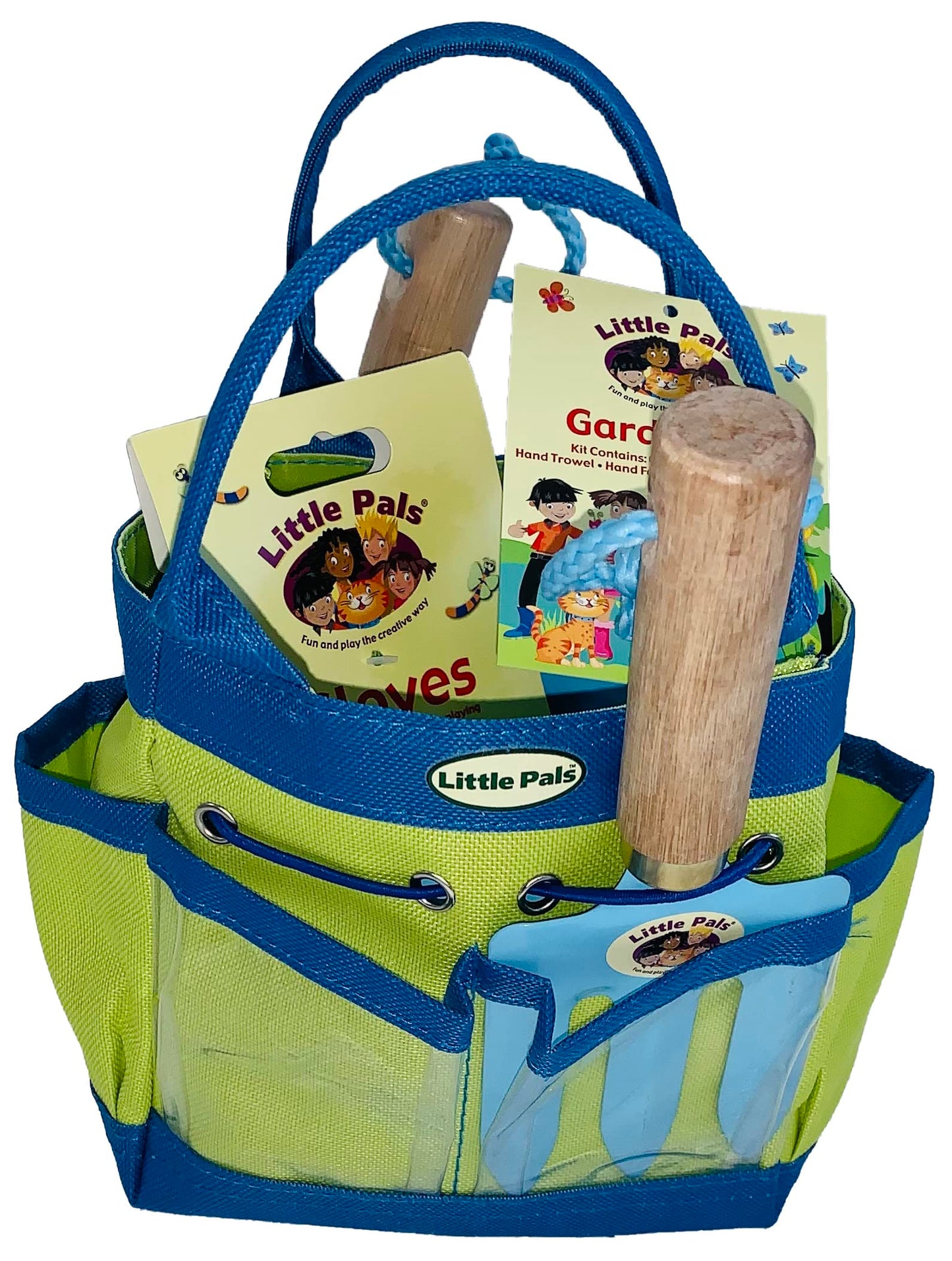 Tierra Garden Little Pals Kids Junior Garden Kit With Hand Trowel, Hand Fork, Gloves And Bucket. Blue/Green