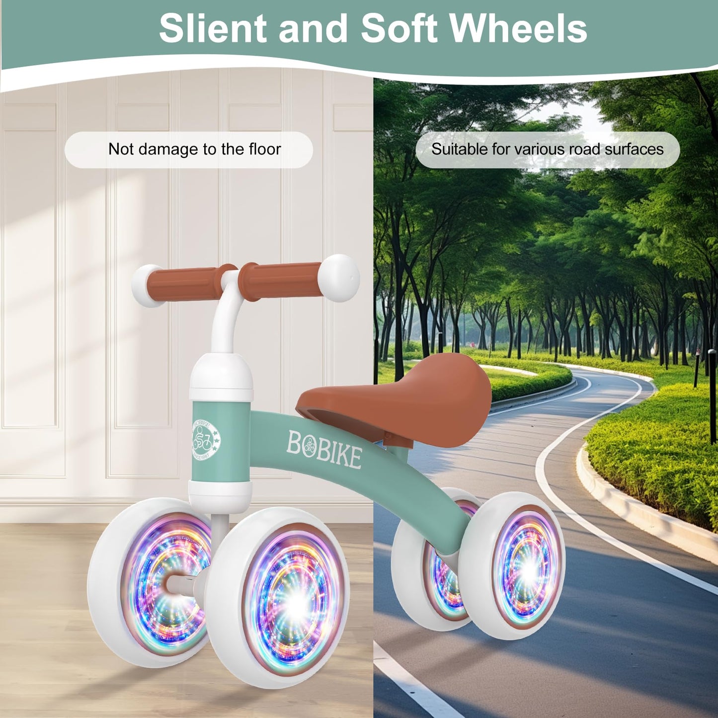 Baby Balance Bike Toys For 12-36 Months Kids Toy Boy And Girls Gifts Toddler Best First Birthday Gift Children Walker No Pedal Infant 4 Wheels Bicycle (Colorful, Green-Light)