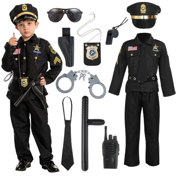 Spooktacular Creations Halloween Police Costume For Kids, Black Police Officer Costume For Boys, Toddler Cosplay Roleplay Themed Party (Medium (8-10 Yrs))