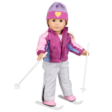 Skiing Winter Doll Outfit For American 18'' Girl Dolls - 7 Piece Premium Handmade Clothes Set Costume
