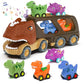 Veslier Dinosaur Car Toy for 2 3 4 5 Years Old Boys, Friction Power Carrier Truck with 4 Pack Small Pull Back Dino Car, Christma