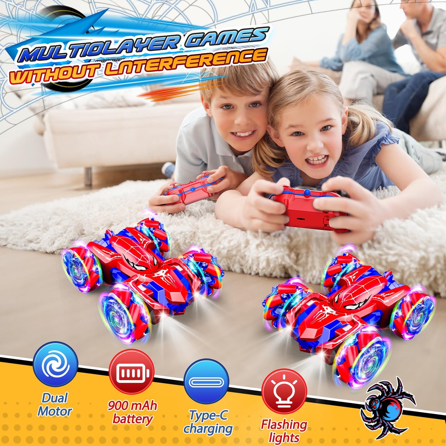 Excitobo RC Car Toys for 3-12 Year Old Boys Girls,Double Sided Remote Control Car 360 Rotating 2.4GHz Fast Stunt RC Car Toys for