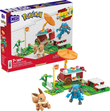 MEGA Pok  mon Action Figure Building Toys Set, Pok  mon Picnic with 193 Pieces, 2 Poseable Characters, Eevee and Riolu, Gift Ide