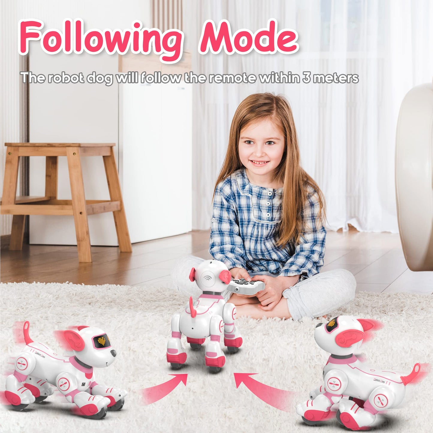 SONOMO Remote Control Robot Dog Toy - Interactive Programmable Puppy for Kids, Large Pink, Model BG1533