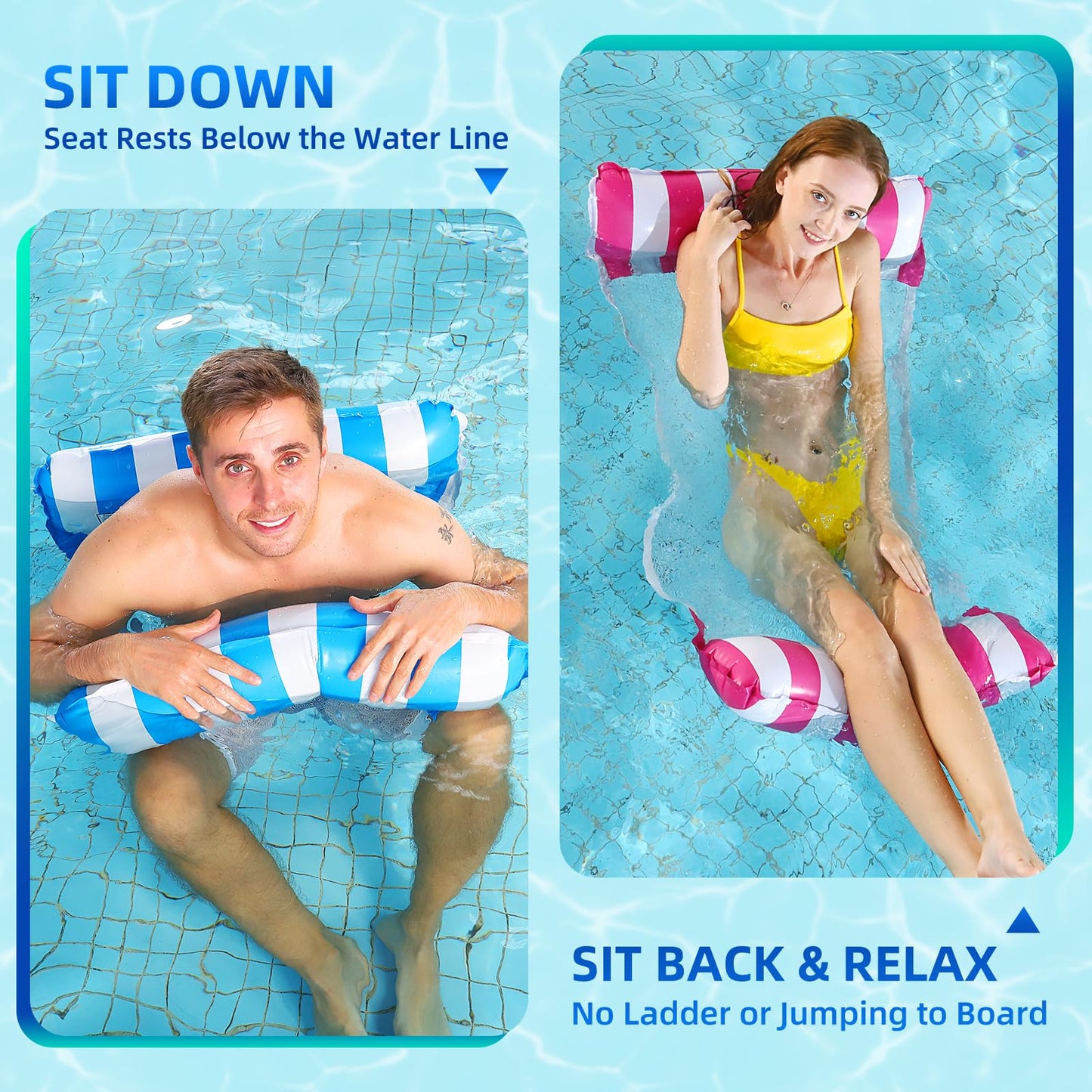 Biuttif Pool Float Chair 2 Pack Pool Floats For Adults, 4-In-1 Multi-Purpose Pool Floaties Toys Swimming Pool Floats (Red&Blue)