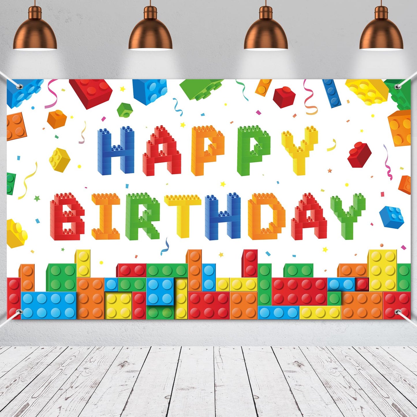 Panelee Building Block Birthday Banner Building Blocks Party Backdrop Building Blocks Birthday Party Decoration Happy Birthday B