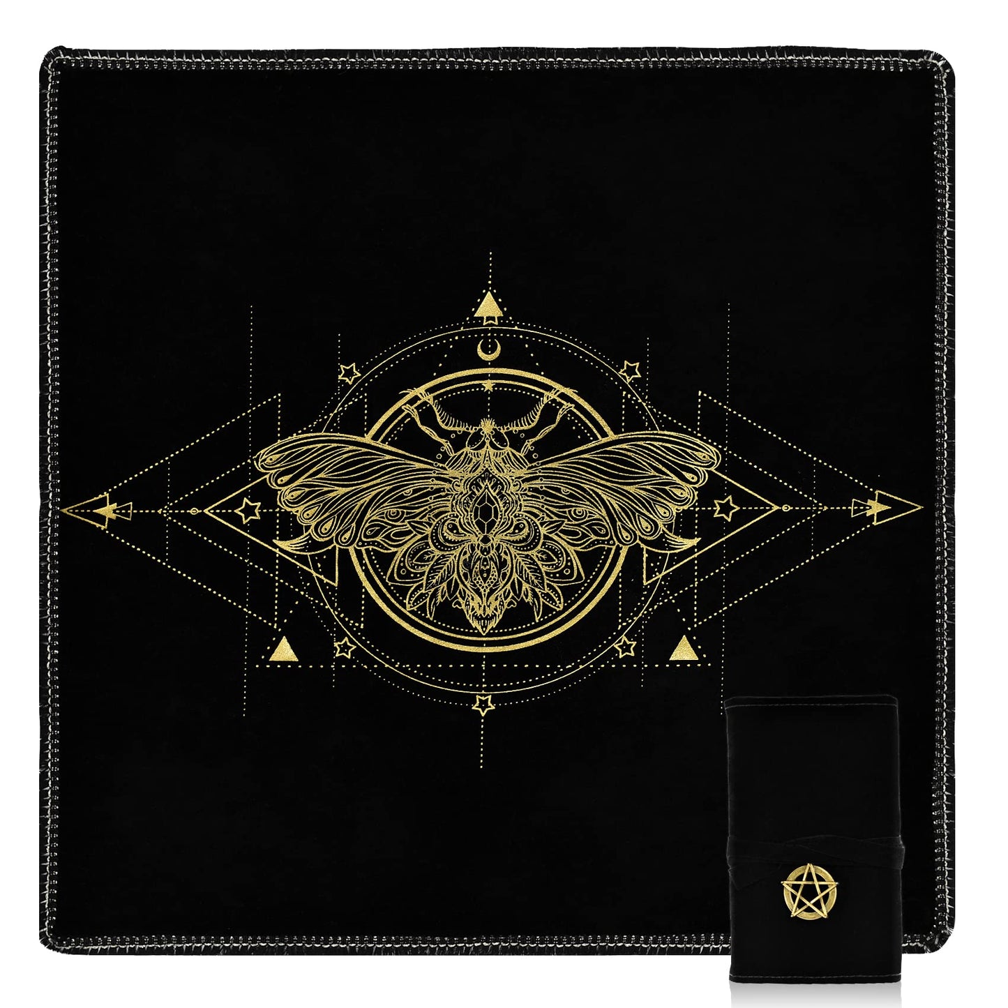 Knana 2Pcs Tarot Card Cloth - Velvet Tarot Cloth With Tarot Card Holder Bag, Golden Bee Pattern Altar Tarot Cloth 19.68 By 19.68
