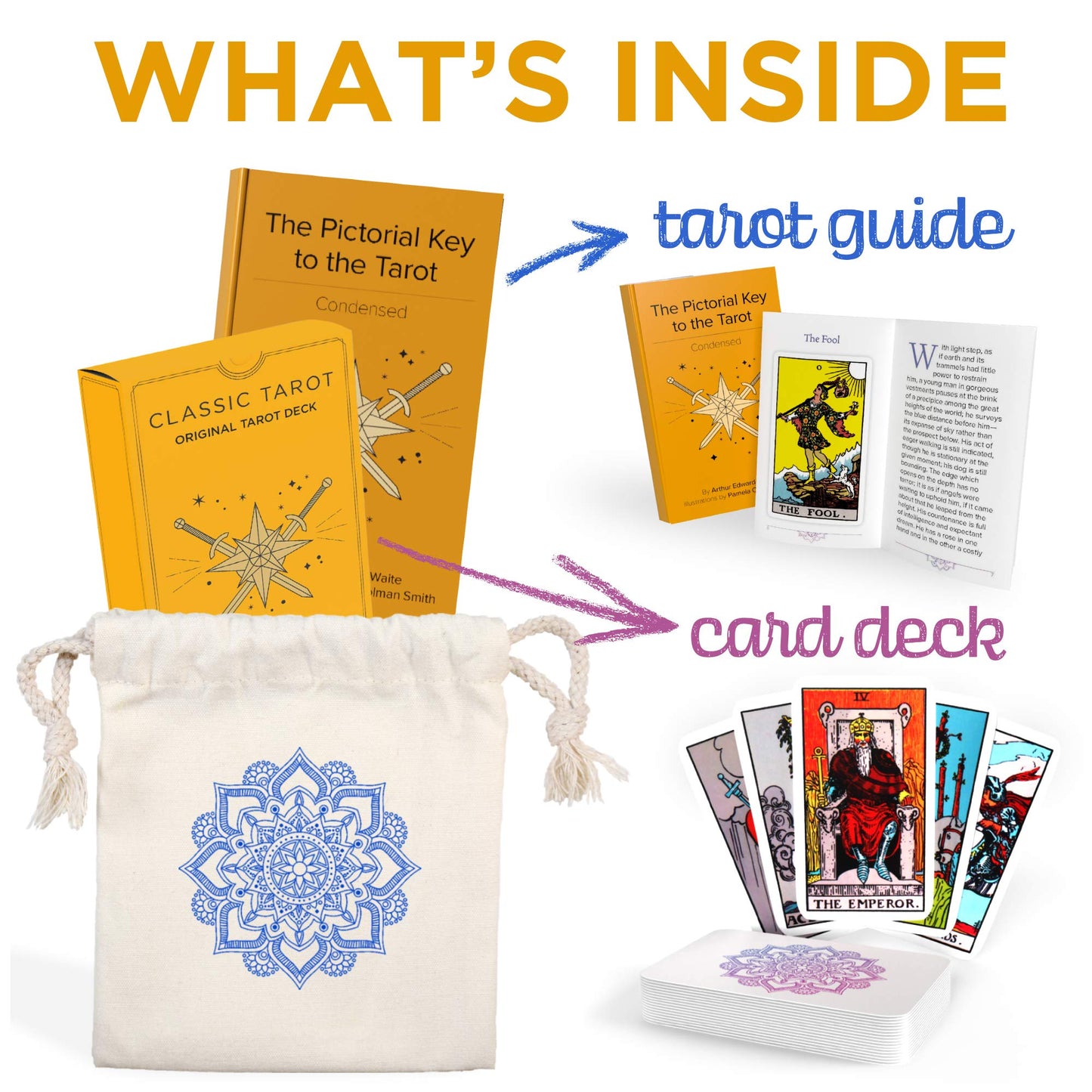 Sagesight Classic Tarot Cards Deck with Guidebook & enhanced Linen Carry Bag - Original Pamela Colman Smith Artwork - Tarot Cards for Beginners and Experts (Light)