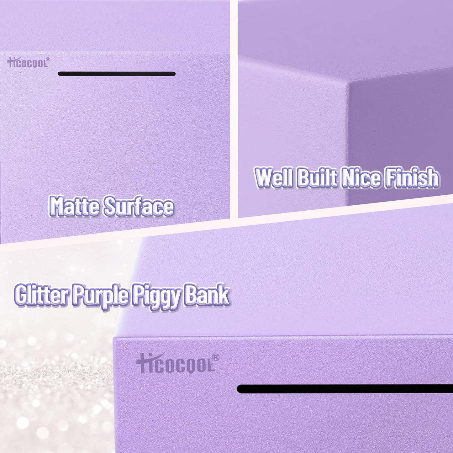 Hicocool Piggy Bank For Adults Must Break To Open, Stainless Steel Money Saving Box (Purple, 7.9 Inch)