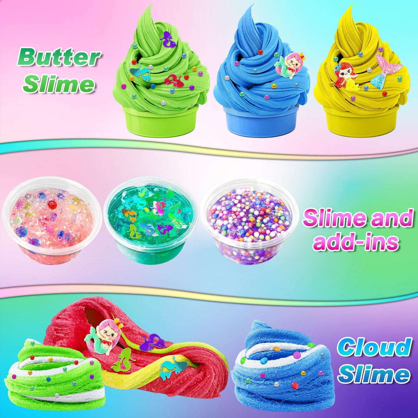 YOPINSAND DIY Slime Kit for Kids - Glimmer, Crunchy & Foam Slime, 18.1x8.1x25.3cm, Includes Mermaid Add-ins, Party