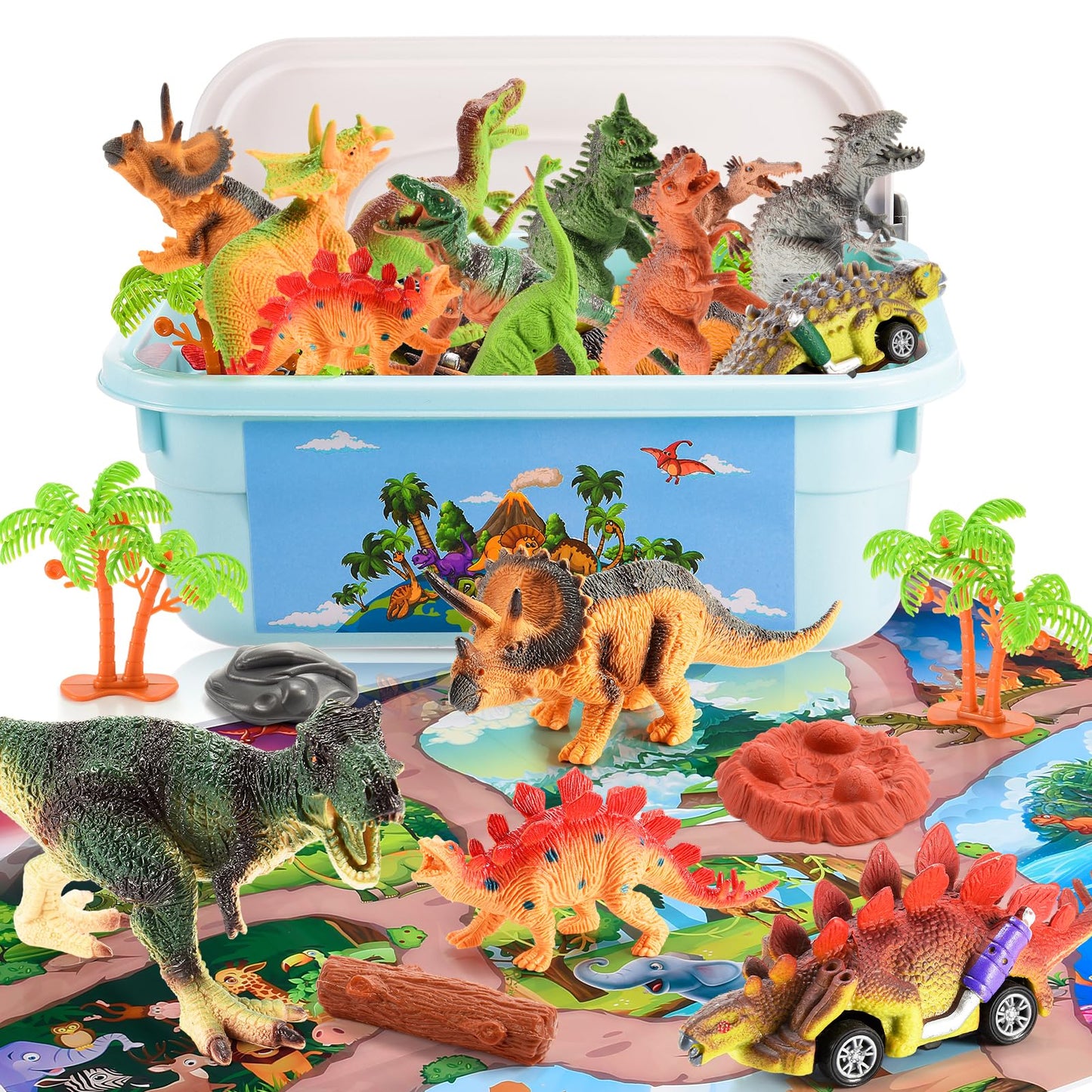 Wethcorp Dinosaur Toys For Kids 3-5, Dinosaur Playset For Boys With Activity Play Mat, T-Rex Toy Cars For 3 4 5 6 Year Old Boys