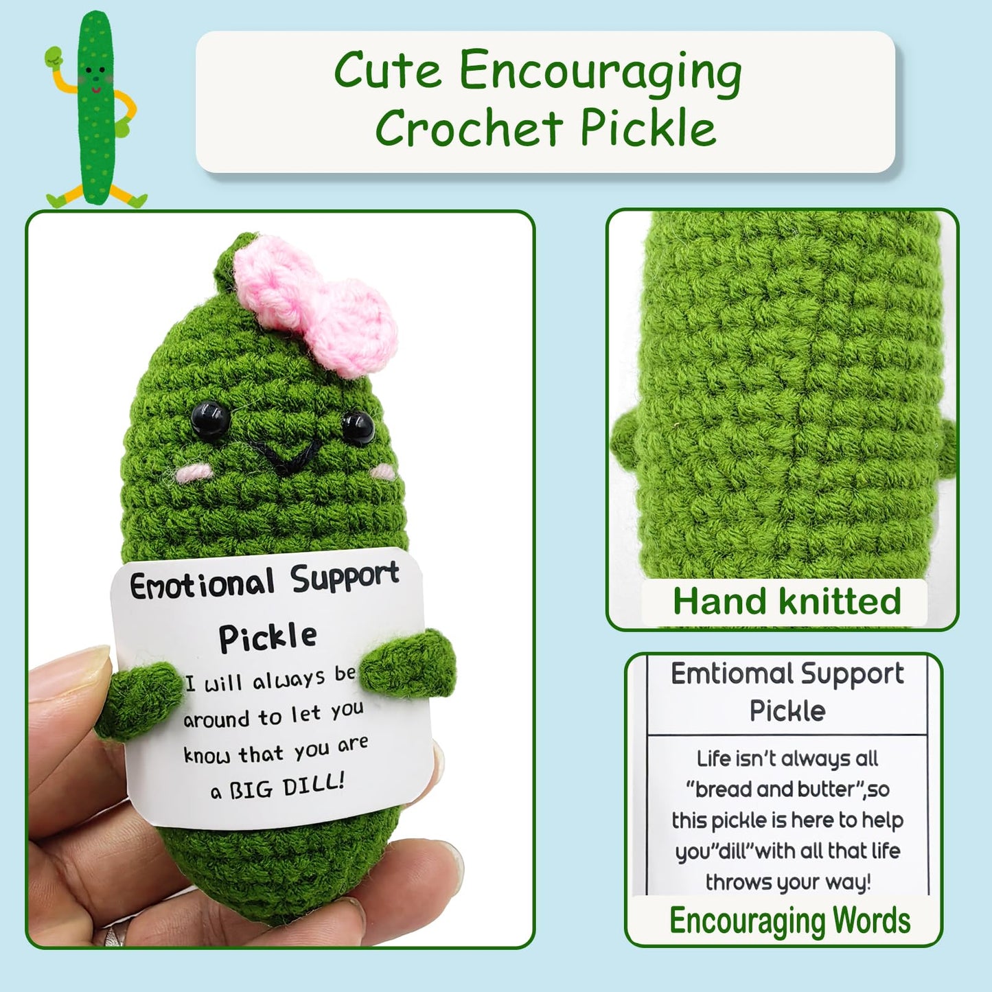 SIMXEHAY Emotional Encouraging Support Pickle - Cute Knitted Plush Doll, Cotton, Funny Gift for Friends, Color: Pickle