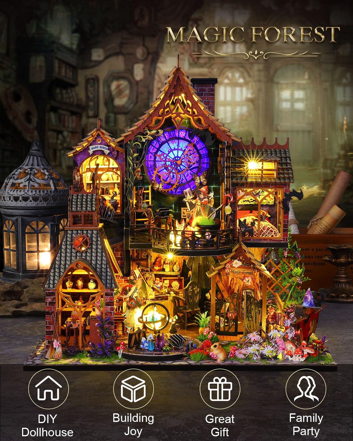 Ourmiao Miniature House Kit Magic Forest, Diy Mini House Building Kit, Miniature Kit For Adults With Furniture And Leds, Great G