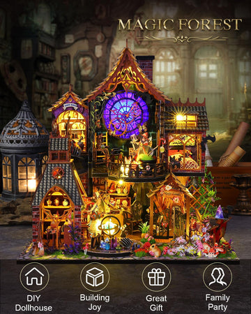 Ourmiao Miniature House Kit Magic Forest, Diy Mini House Building Kit, Miniature Kit For Adults With Furniture And Leds, Great G