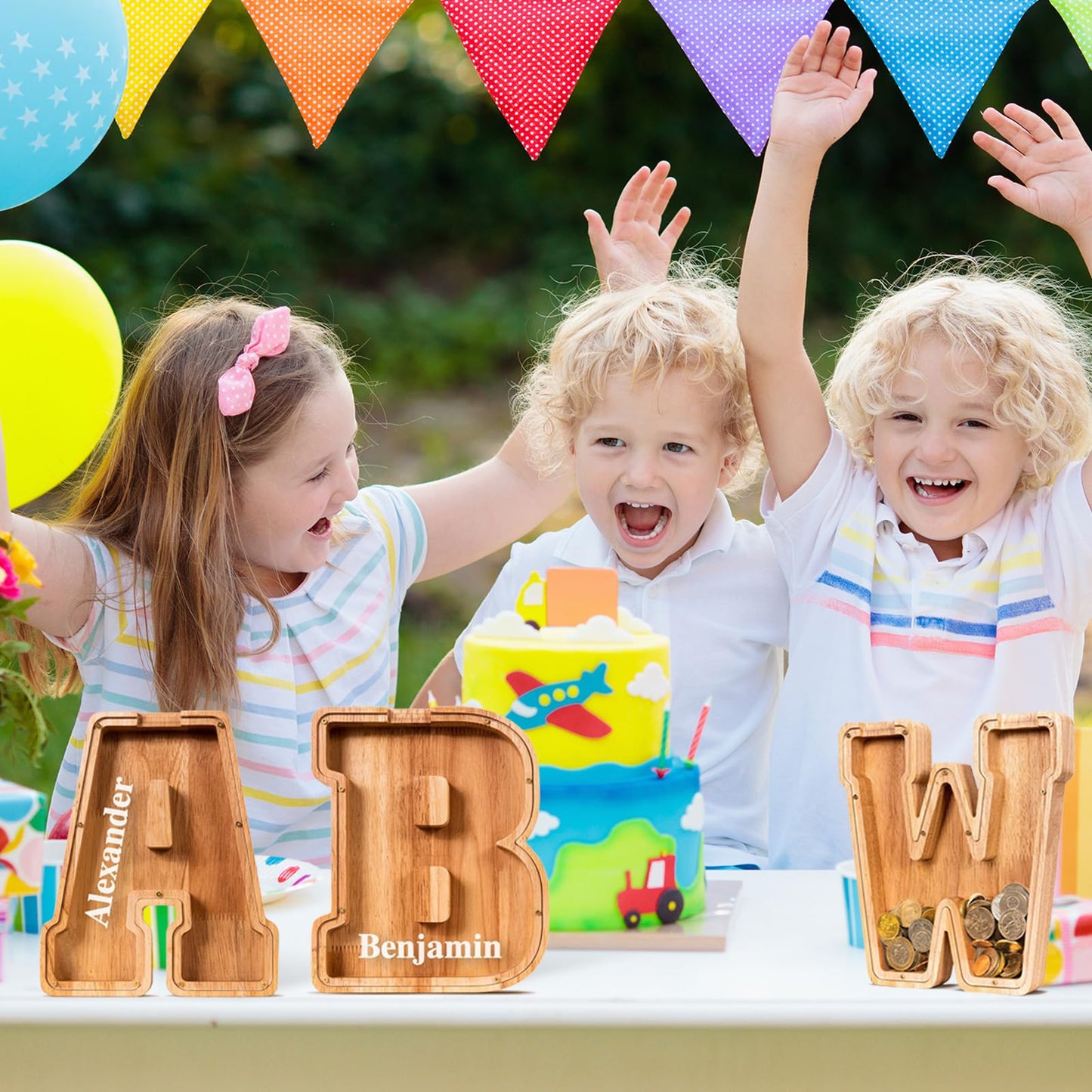 SummiDate Wooden Letter Piggy Bank| Piggy Bank for Boys Girls Toddler| Alphabet B Money Bank| Coin Bank Birthday Gift for Kids|Birthday Easter Gift for Kids (B)