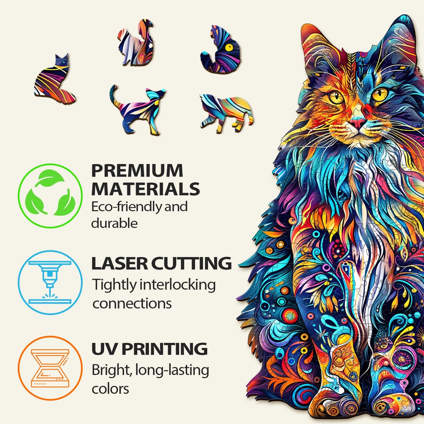 Wooden Puzzles for mature-themeds  Cat Puzzles  Wooden Jigsaw Puzzles for mature-themeds  175 Pieces Wood Puzzles mature-themed  Unique Animal Shape Wood Puzzle  Creative Puzzle Gifts for Puzzle Lovers(11.4 * 8.9in)